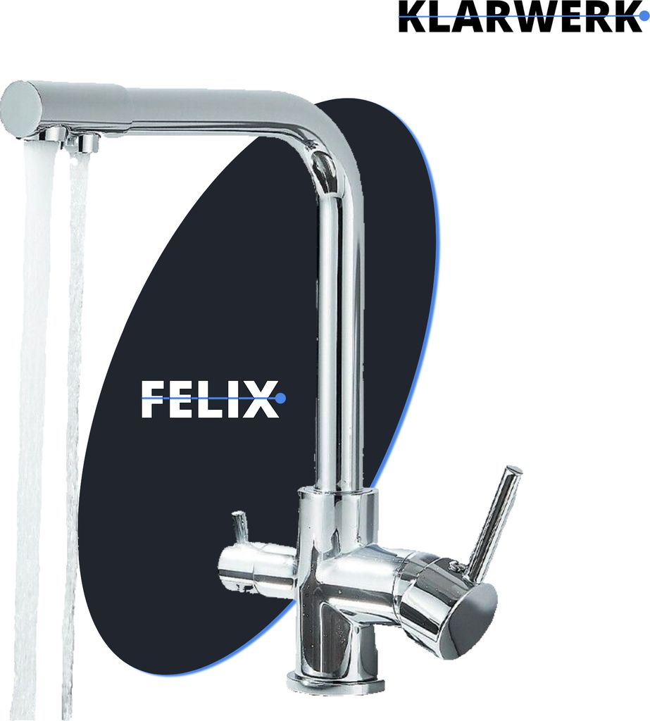 Felix | 3 Wege Premium Chrom glänzendTrinkwasser Armatur | Edelstahl Osmose Wasserhahn Küche |Mischbatterie - 360 Grad | Filter 3 Anschlüsse