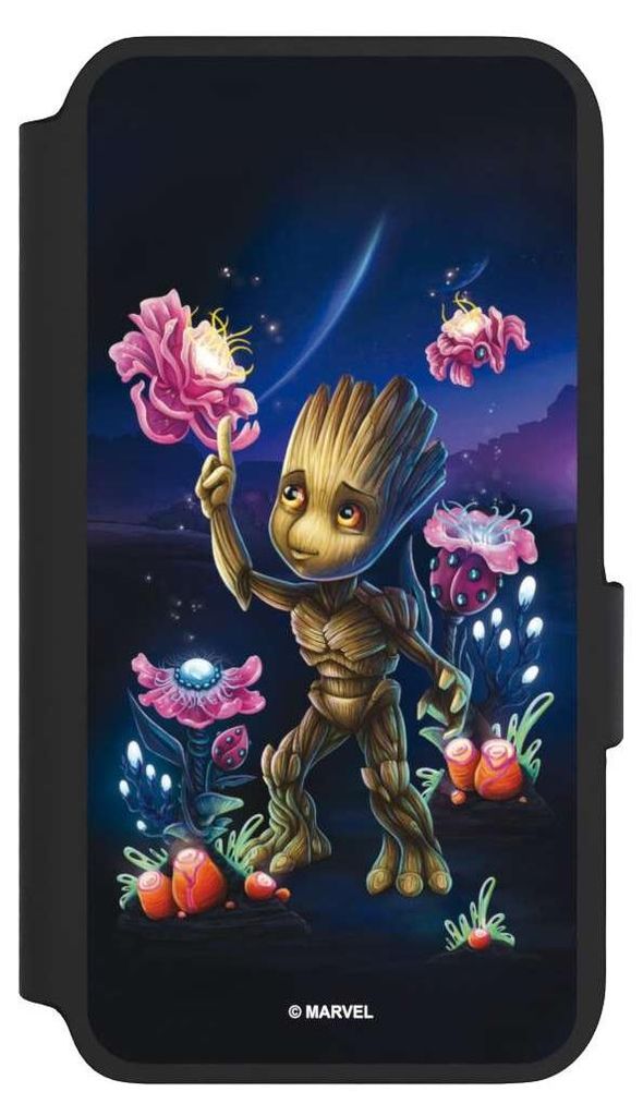 NIVOCASE Klapphülle für Samsung Galaxy S22 Handyhülle aus Kunst Leder NIVOflip schwarz Marvel Guardians Of The Galaxy Baby Groot