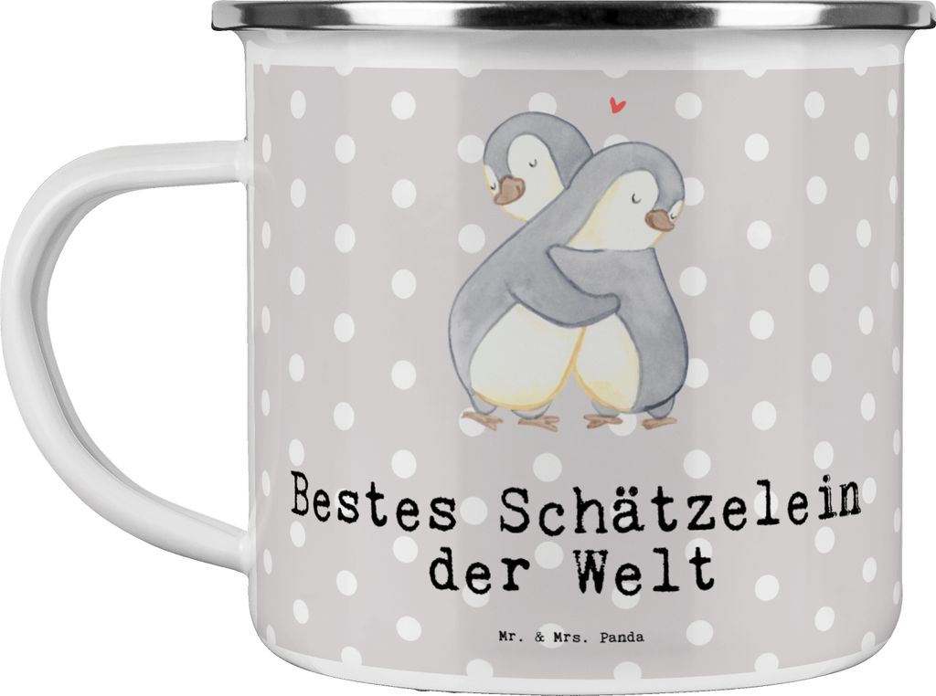 Mr. & Mrs. Panda Emaille Tasse Pinguin Bestes Schätzelein der Welt - Grau Pastell - Geschenk, Mann, Haferl, Freundin, Geschenkidee, Schatz, Frau, ...
