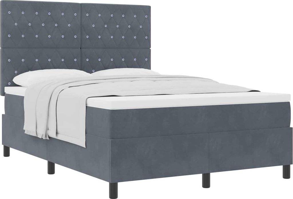 vidaXL Boxspringbett mit Matratze Dunkelgrau 160 x 200 cm Samt