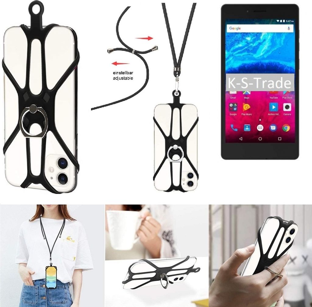 K-S-Trade 3in1 Handykette Handyband Handykordel Halsband Smartphone-Ring Handy-Ring kompatibel mit Archos Core 50 Fingerhalterung Handyring