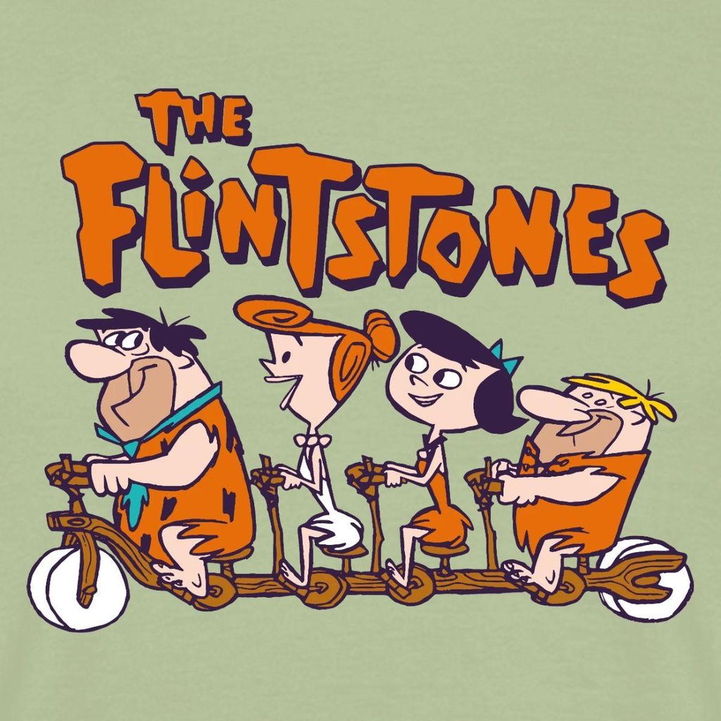 Spreadshirt The Flintstones Fred & Co Auf Steinzeit-Radtour Männer T-Shirt, XL, Sage