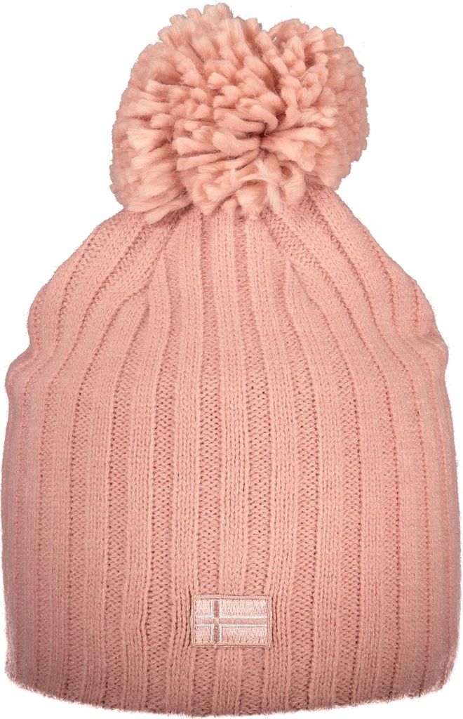 Rosa Damenmütze mit Bommel und Applikation – Trendiger Winterstyle