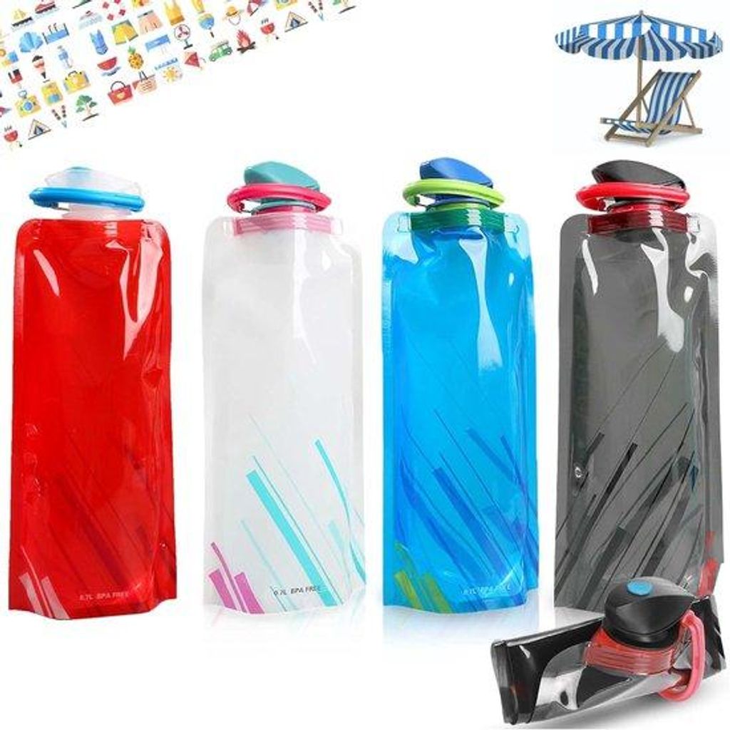 Wander-Trinkflasche 700ml, faltbar, wiederverwendbar, karabijnhaak