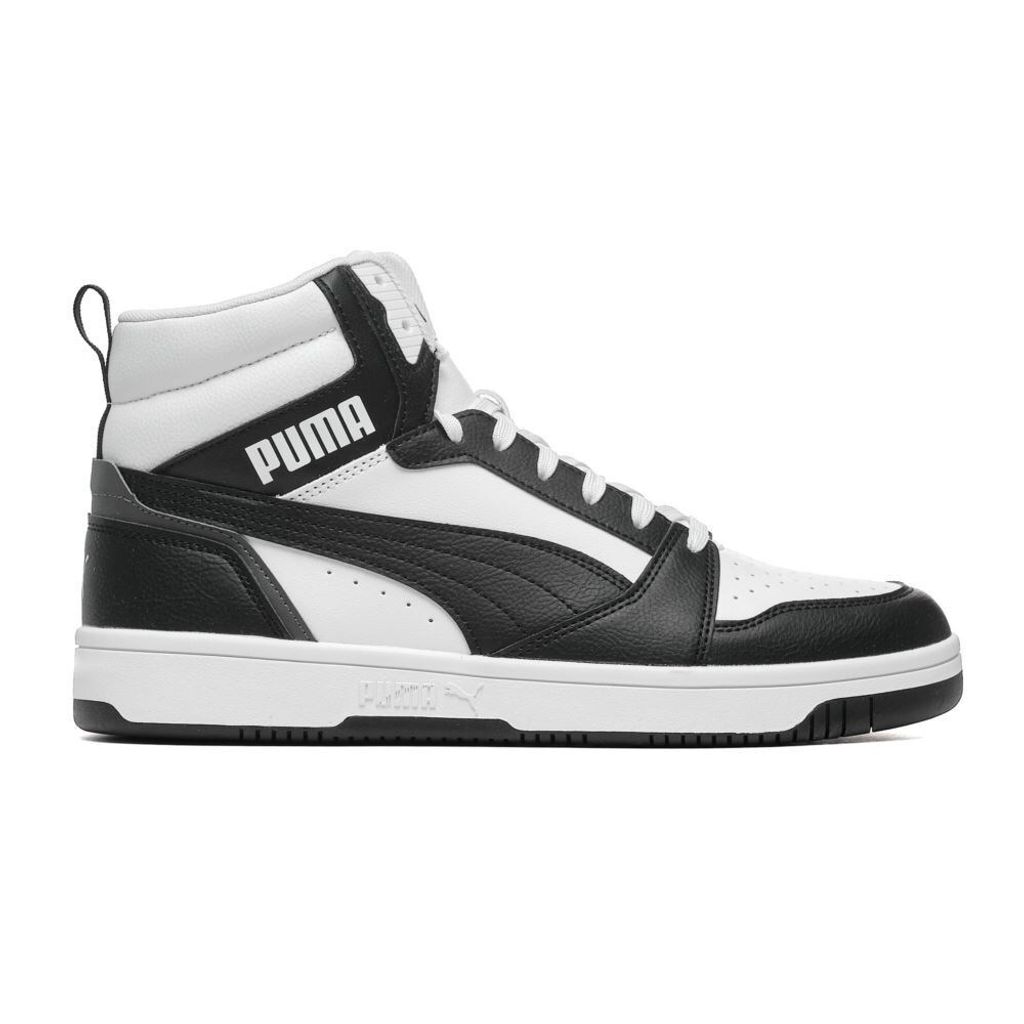 A studio shot of a high-top sneaker.