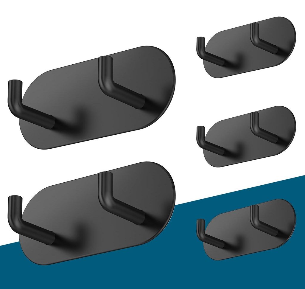 Bohrfreier Handtuchhalter, 5er-Set selbstklebende Haken, schwarz, Badezimmer-Handtuchhalter, selbstklebende Edelstahlhaken, Wandhaken, Handtuchhaken