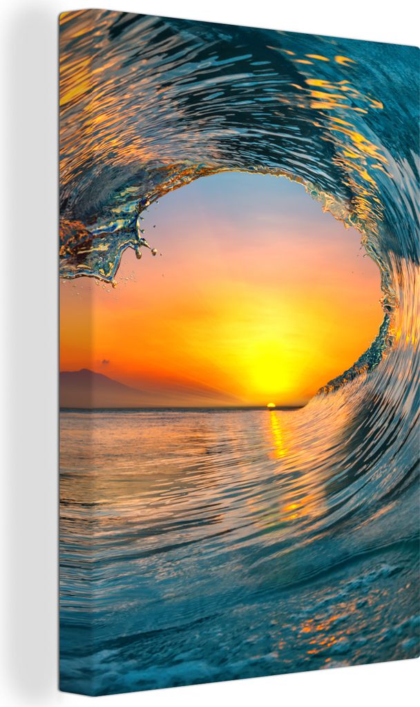 OneMillionCanvasses - Leinwandbilder - 90x140 cm, Sonnenuntergang - Wasser - Welle - Orange, Wandbilder Kunstdruck Wanddekoration - Foto auf Lein...
