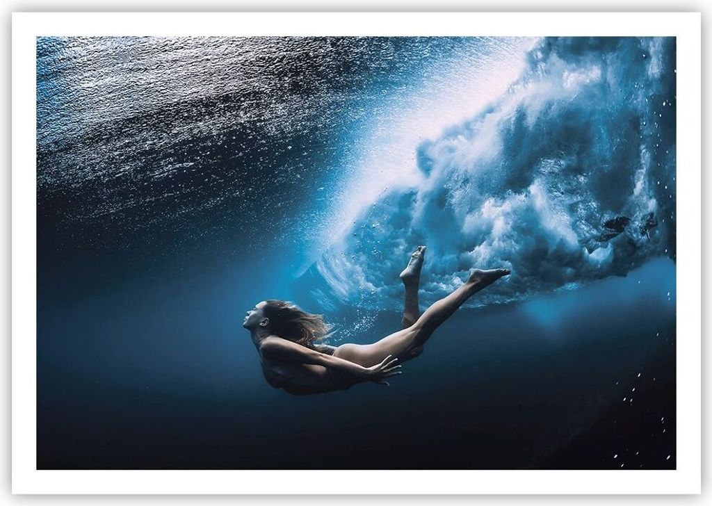 Poster - Poster ohne Rahmen - Tauchen Frau Wellen - 100x70 cm - Wand Bild - Wanddeko - Wandbilder - Kunstposter - Wandposter - Bilder - Kunstdruck ...