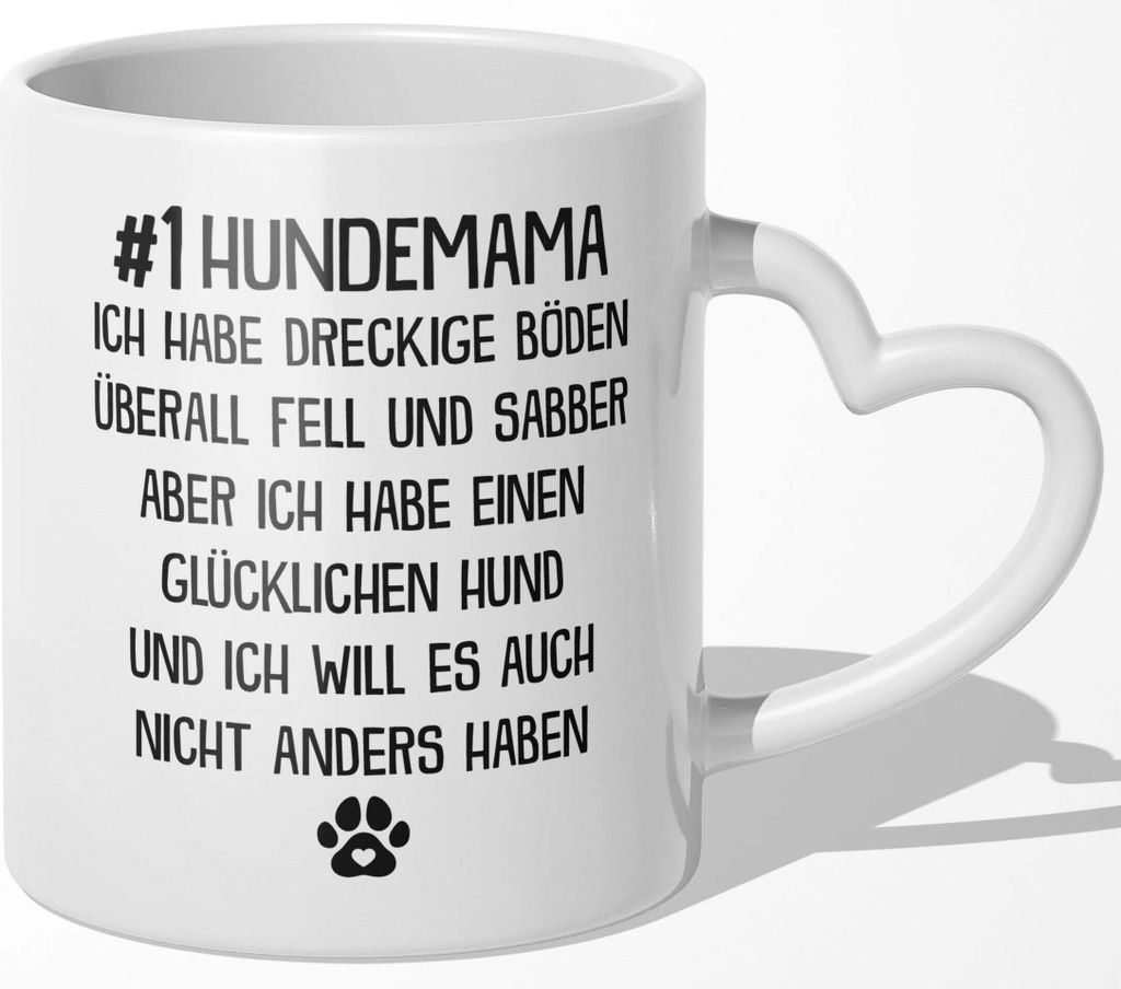 22Feels Beste Hundemama Tasse Hund Frauchen Geschenk Hundeliebe Welpe Kaffeetasse Frauen Muttertag Geburtstag Weihnachten (Herzhenkel Weiss)