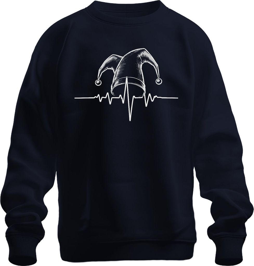 Narrenkappe Herzschlag EKG Karneval Clown Kardiologie Retro Uni Sweatshirt Pullover, Navy, 3XL