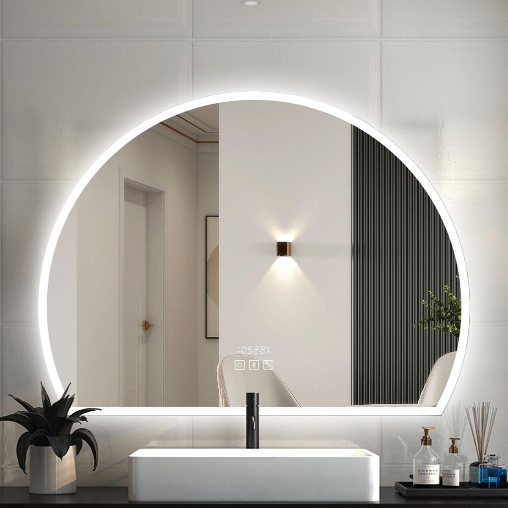 LED Spigel mit Bluetooth und Uhr 100×80cm 3 Lichfarbe Produktbild 