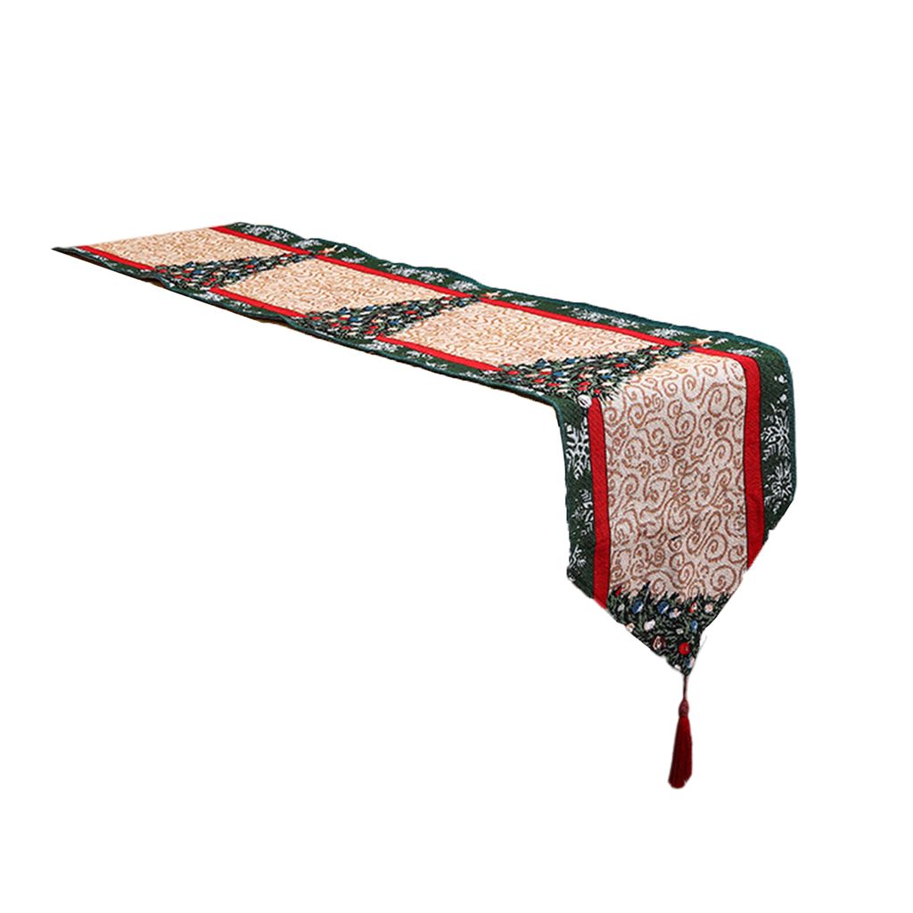 Weihnachtstisch Runner Saisonal mit Quasten dicker waschbarer Anti-Shrink-Szenen Layout Strickstoff Stoff Xmas thematisch Druck Winter Esstischtuch...
