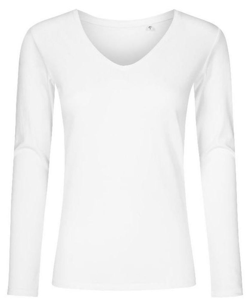 X.O By Promodoro - T-Shirt V-Ausschnitt für Damen Langärmlig LT3044 (L) (Weiß)