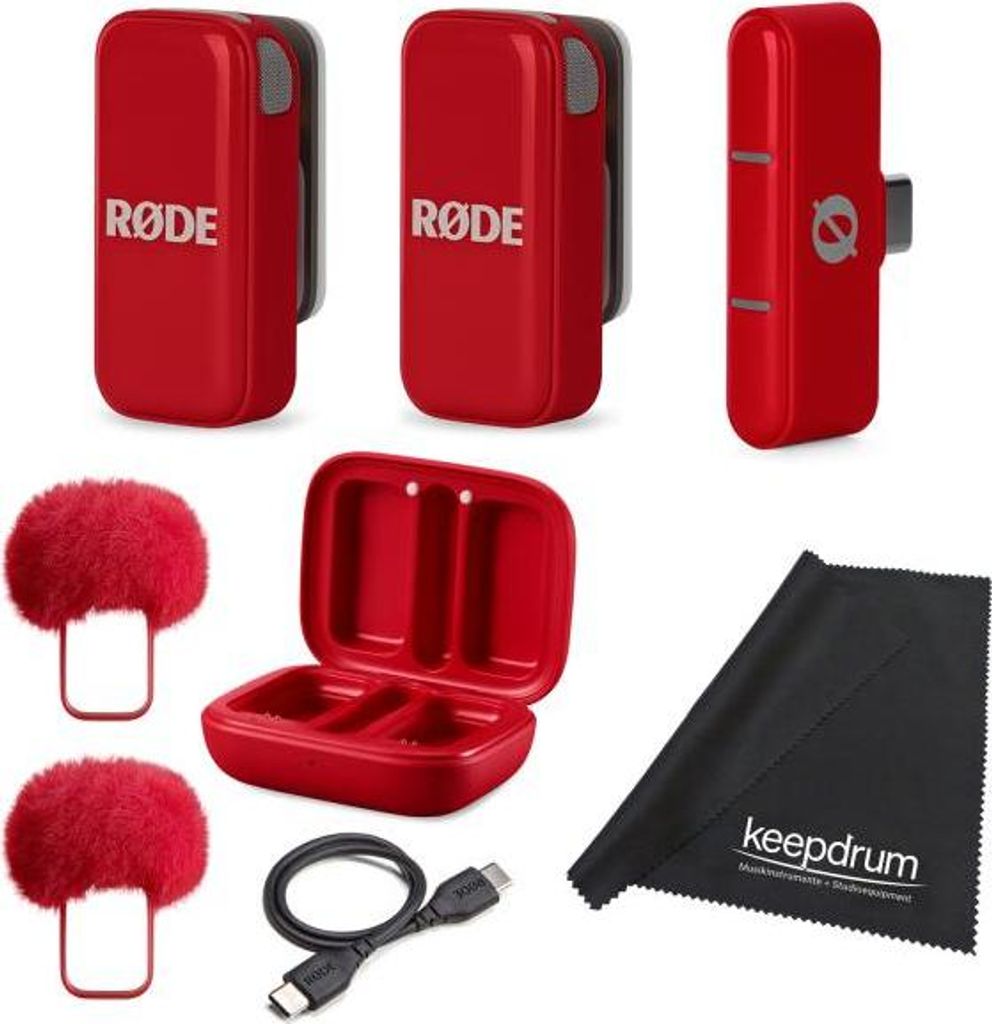 Rode Wireless Micro Drahtloses Mikrofon-System USB-C Rot mit Tuch