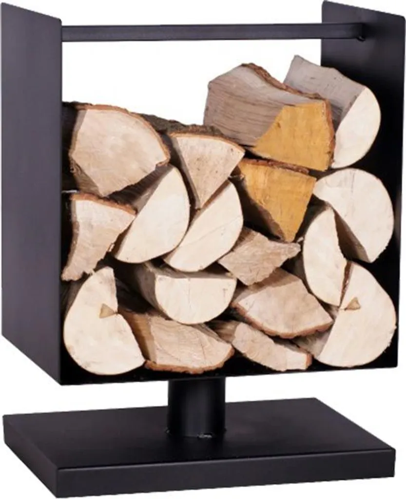 Range bûches robuste en acier noir 60cm avec structure carrée stable - 12