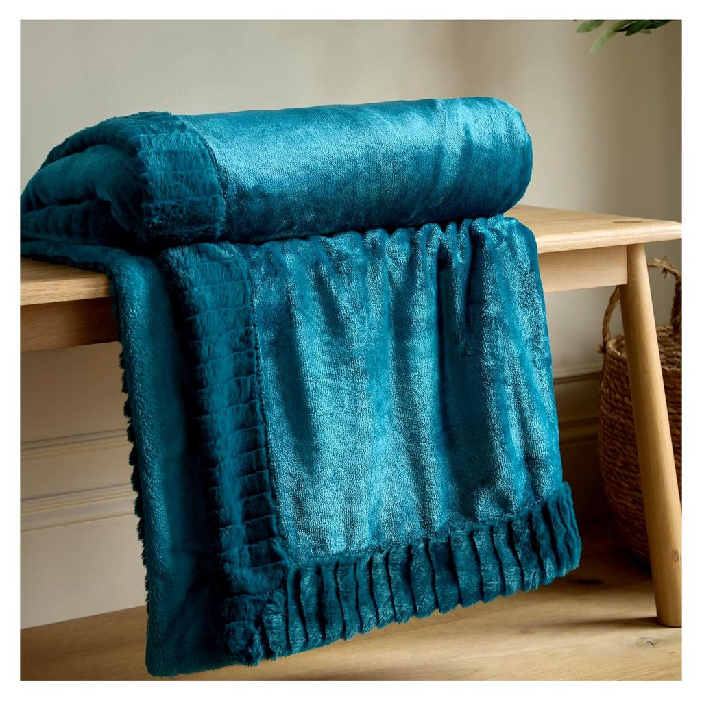 Überwurf aus Samt und Kunstfell, 150 x 200 cm, Blaugrün