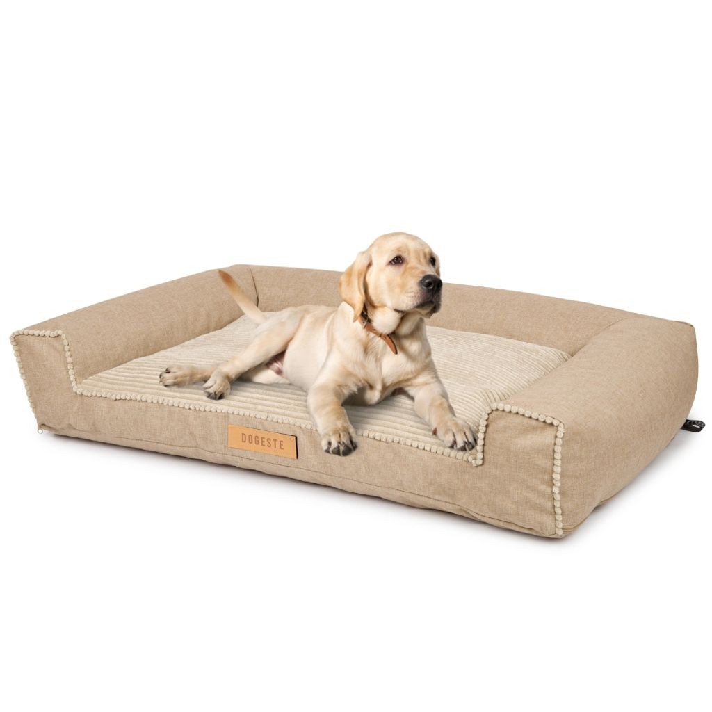 Großes Hundebett Hundesofa Hundekissen Hundekörbchen Waschbar - Farbe Kord Beige - Hundematte Größe XL - 100x65 cm