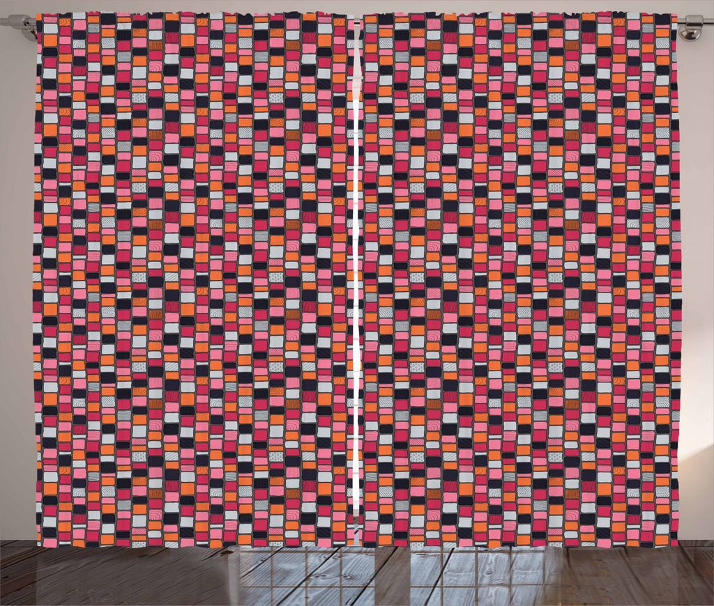 ABAKUHAUS Pflasterstein Rustikaler Vorhang, Patchwork Bricks, Wohnzimmer Universalband Gardinen mit Schlaufen und Haken, 280 x 245 cm, Mehrfarbig