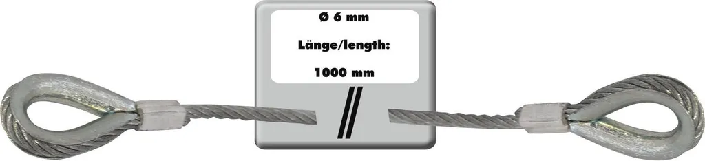 Câble d'acier argenté 1000x6mm avec cosse renforcée haute qualité - 3