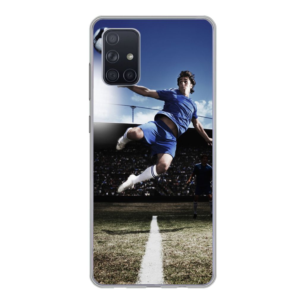 MuchoWow Handyhülle Schutzhülle Hülle für Samsung Galaxy A51 5G Fußballspieler macht einen Volley Silikon Softcase Handy Hülle - Abbildung