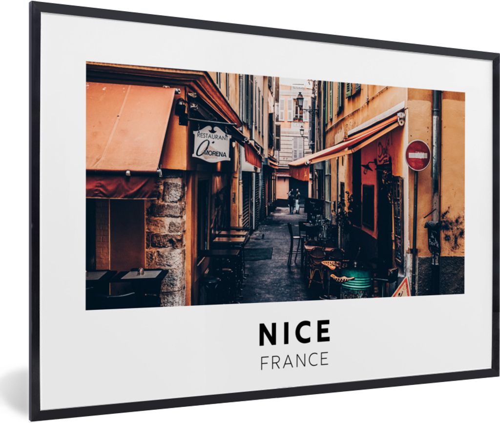 MuchoWow Gerahmtes Poster Frankreich - Nizza - Straße 30x20 cm - Poster mit Schwarzem Bilderrahmen Wandposter Rahmen Foto Bilder - Kunstdruck - ...