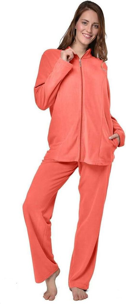 RAIKOU Damen Nicki Freizeitanzug Hausanzug Traningsanzug mit Reißverschluss Koralle 44/46 XL