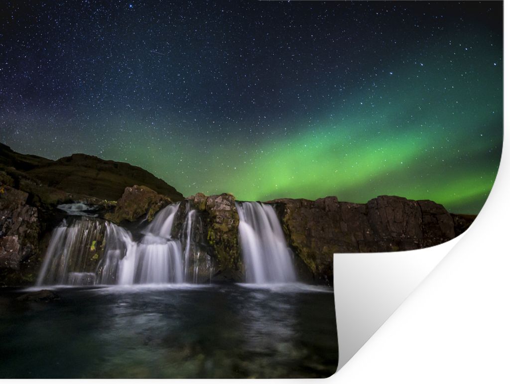 MuchoWow Wandtattoo Wandsticker Wandaufkleber Nordlicht - Wasserfall - Island - Natur 40x30 cm Selbstklebend und Repositionierbar - Faltenfrei