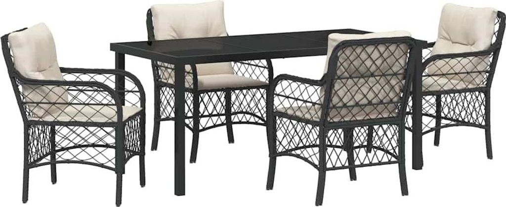 vidaXL Garten Essgruppe mit Kissen 5 pcs Schwarz Poly-Rattan