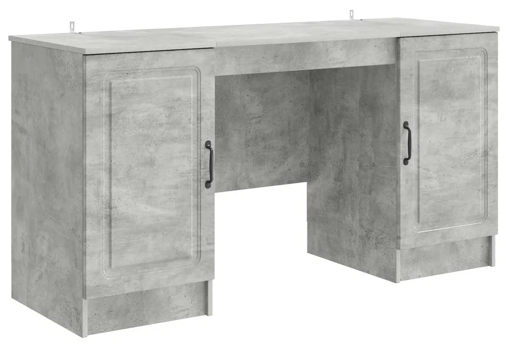 Grand bureau 142,5 cm gris béton avec porte de rangement intégrée