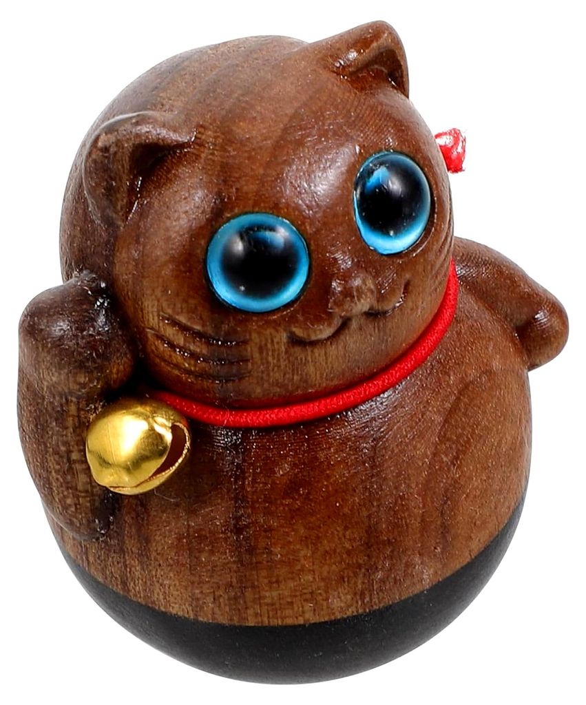 Miniatur Katzenfigur aus grünem Sandelholz, handgeschnitzt, Schreibtischdekoration für Büro und Zuhause, Retro Winke Katze Ornamente