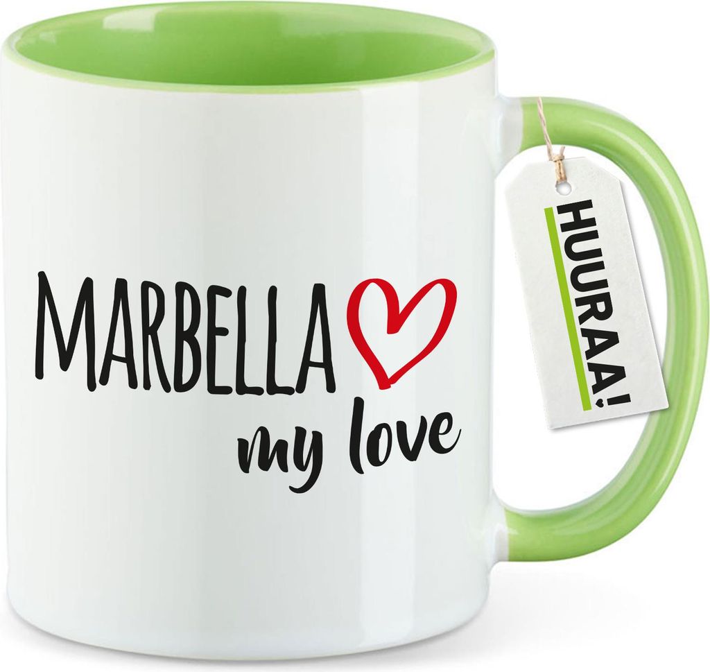 Huuraa Kaffeetasse Marbella my love 330ml Grün Keramik Kaffeebecher Geschenkidee