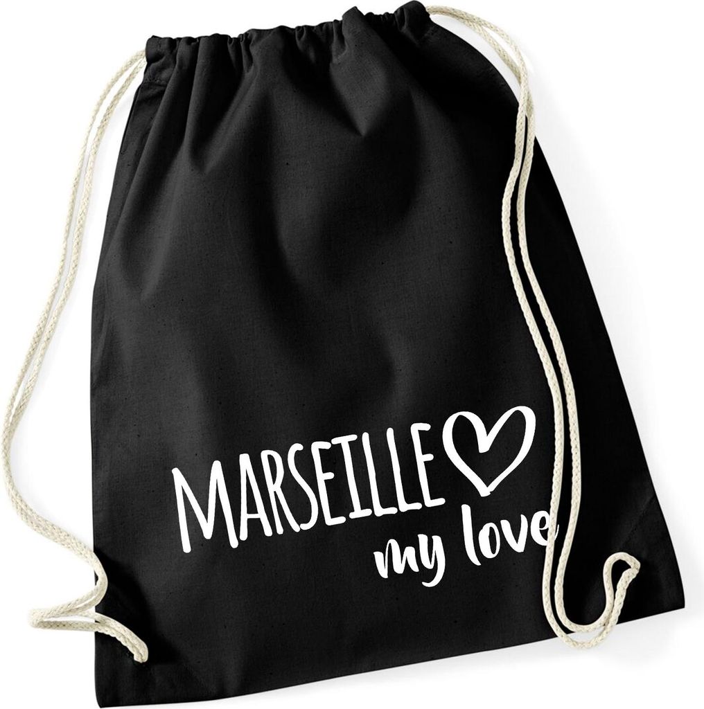 Huuraa Turnbeutel Marseille my love 12 Liter Black Baumwolle Rucksack Geschenkidee
