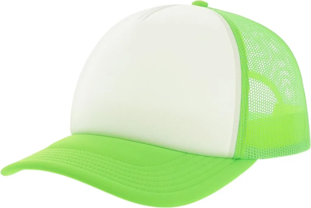 Atlantis - Cappellino da camionista "Rapper-S" per uomo/donna unisex, visiera centrale, materiale riciclato AB738 (taglia unica) (bianco/verde sicurezza)