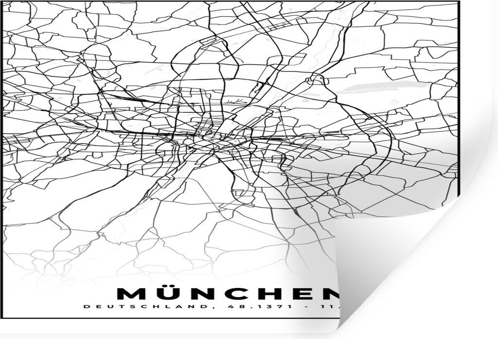 MuchoWow Wandtattoo Wandsticker Wandaufkleber München - Karte - Stadtplan 90x60 cm Selbstklebend und Repositionierbar - Aufkleber