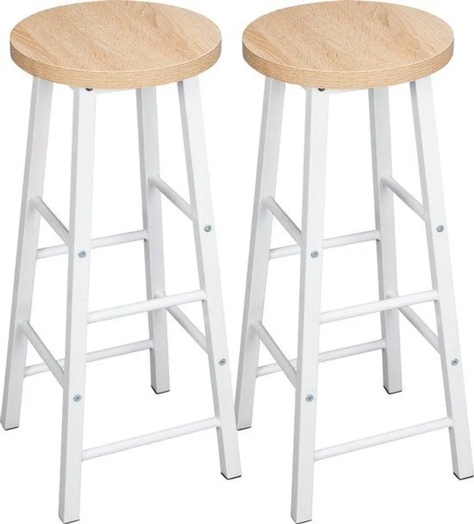 Chaises hautes industrielles stables et design blanc marron (x2)