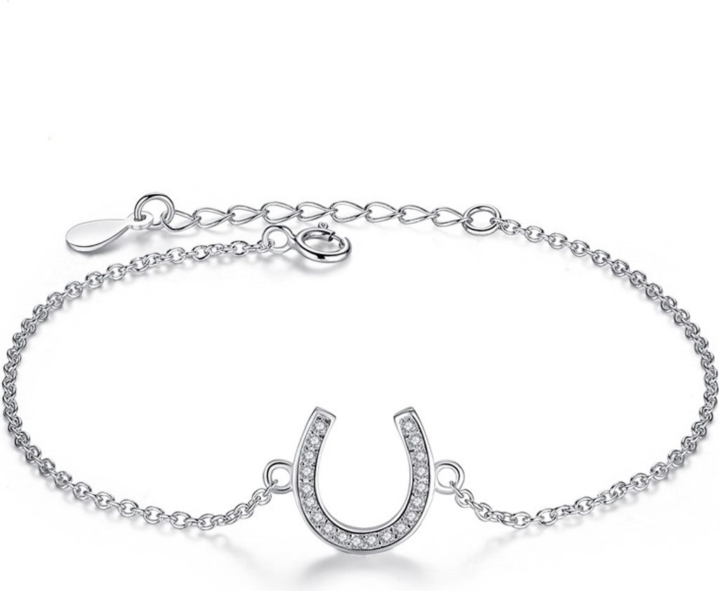 PANDACHARMS Silber Armband Armkettchen mit Hufeisen, 925er Sterling Silber mit Zirkonia, Länge 16-18cm