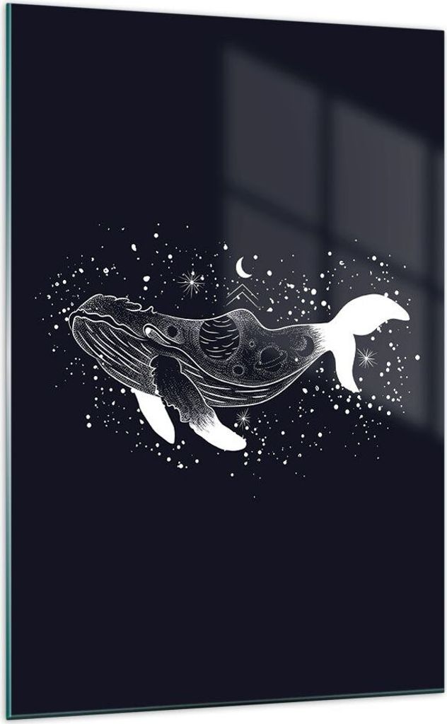 Bilder auf glas - Einteilig - Wal Schwarzweiß Grafik - 70x100cm - Glasbilder - Wandbilder - Bilder - zum Aufhängen bereit - Wanddekoration aus Gl...