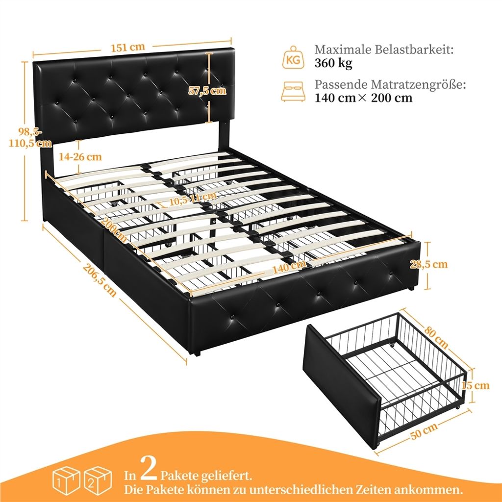 Yaheetech Polsterbett Doppelbett aus Kunstleder mit 4 Produktbild 2
