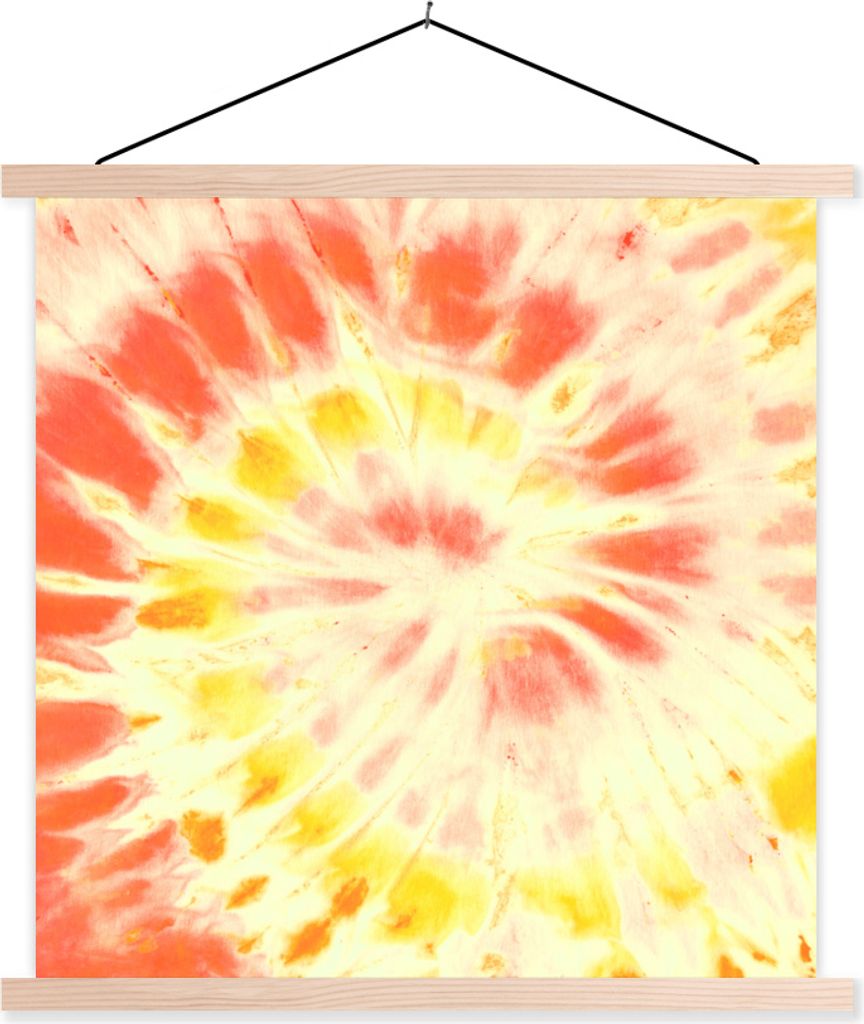 MuchoWow Textilposter Krawattenfärbung - Gelb - Orange 40x40 cm mit holzfarbenen Rahmen - Posterleiste