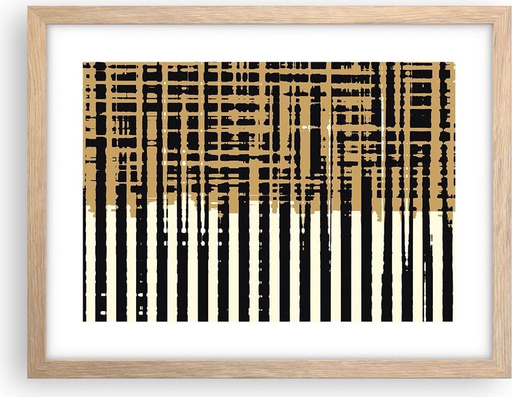 Gerahmtes Poster - Rahmen in heller Eiche - Abstraktion Weiß Gürtel - 40x30 cm - Wand Bild - Wanddeko - Wandbilder - Kunstposter - Wandposter - B...