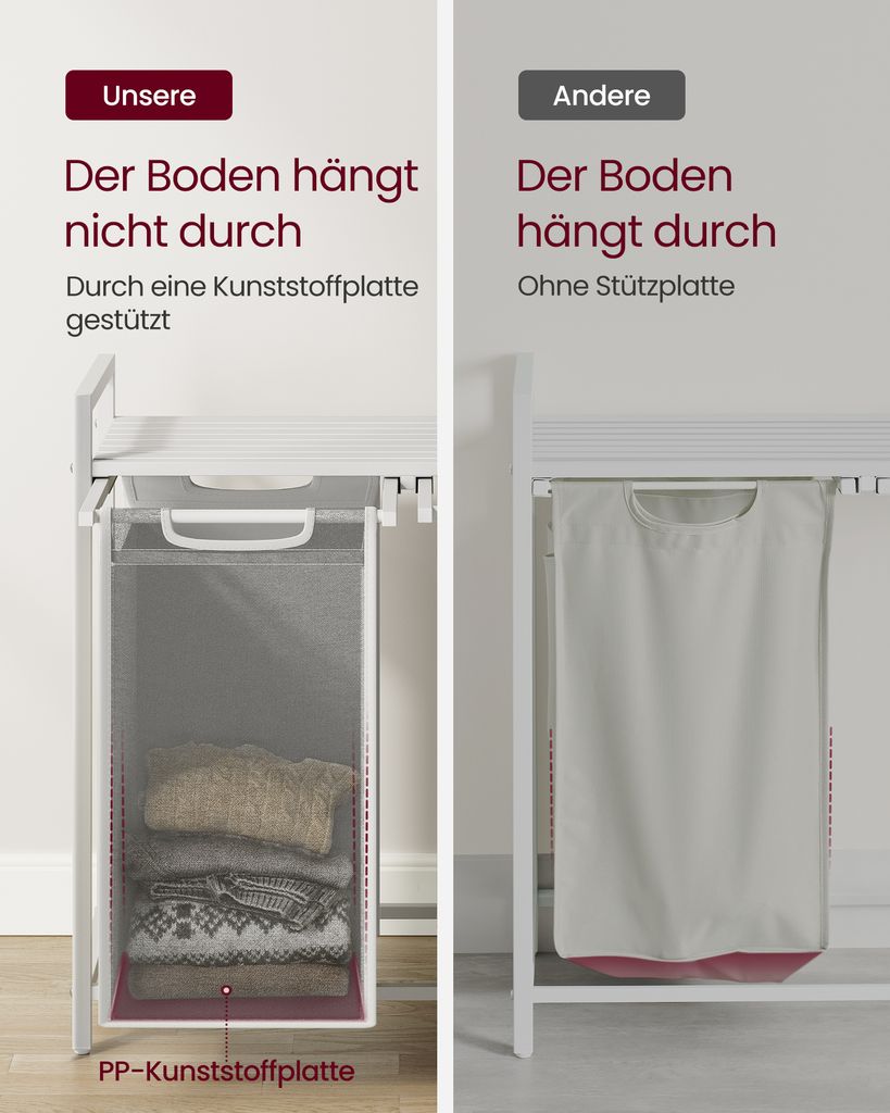 VASAGLE Wäschekorb 2 Fächer, mit Ablage, ausziehbar Produktbild 5