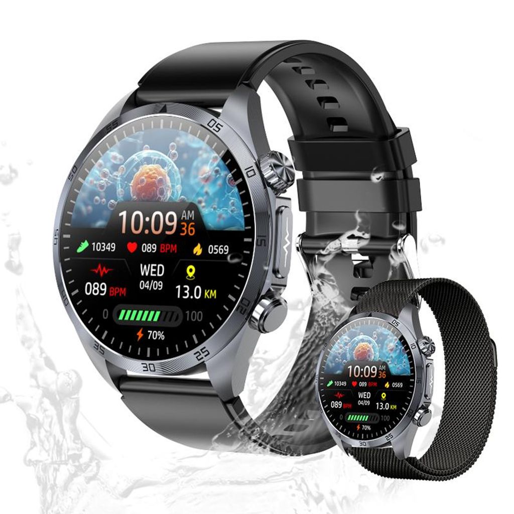 Valdus Herren Smartwatch – IP68 Wasserdicht, Telefonfunktion, Fitness-Tracker mit Körperanalyse & CES-Schlafunterstützung – Schwarz