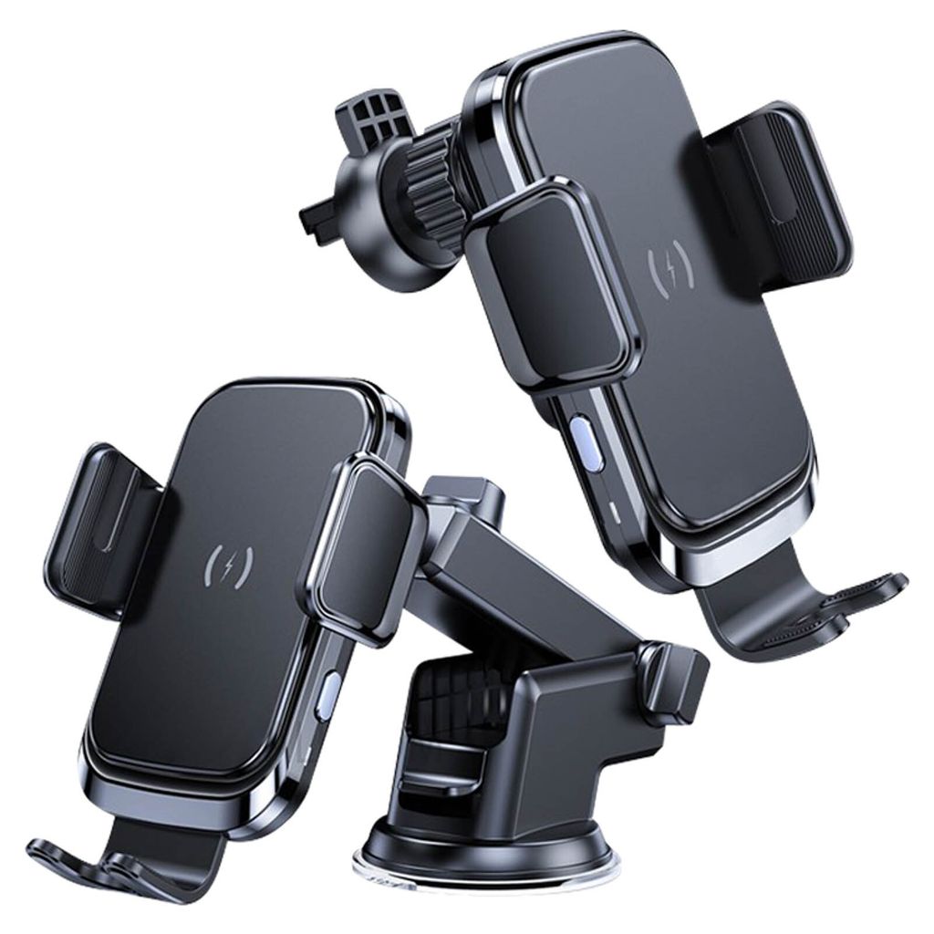 Forcell 2-in-1 QI-Autohalterung, 360° Saugnapf- & Lüftunghalterung - Schwarz
