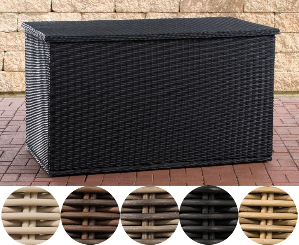 Coffre de rangement extérieur 125cm noir, rotin tressé pour terrasse