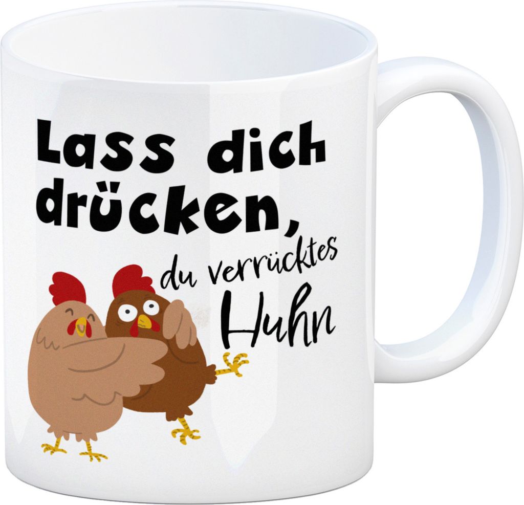 Lass dich drücken, du verrücktes Huhn Kaffeebecher