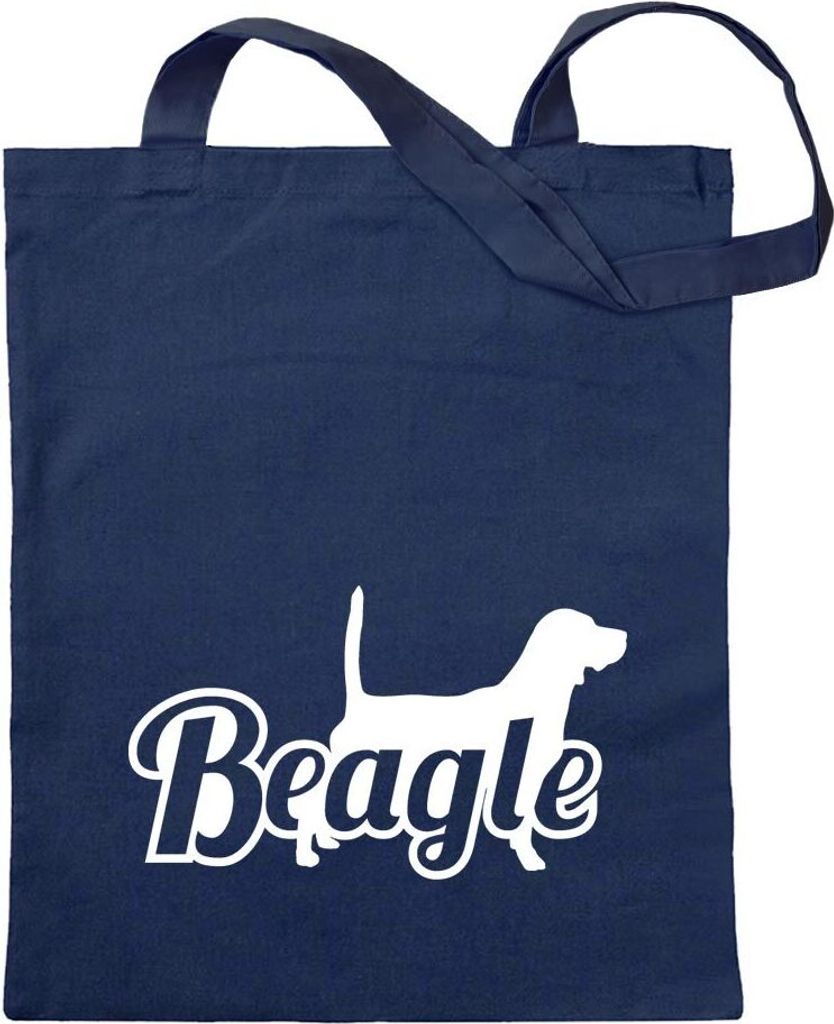 Kiwistar - Baumwolltasche - dunkelblau - Beagle - Hund - Tragetasche Stoffbeutel Umhängetasche Langer Henkel
