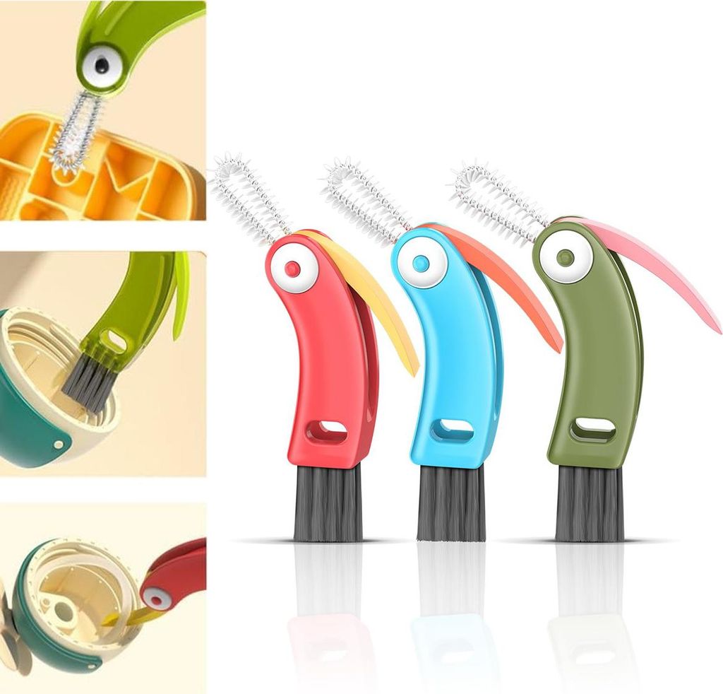 3er Set Reinigungsbürsten, 3-in-1 Becherdeckel Bürste, Spiralbürste & Fugenreiniger für Tassen, Flaschen, Babyartikel