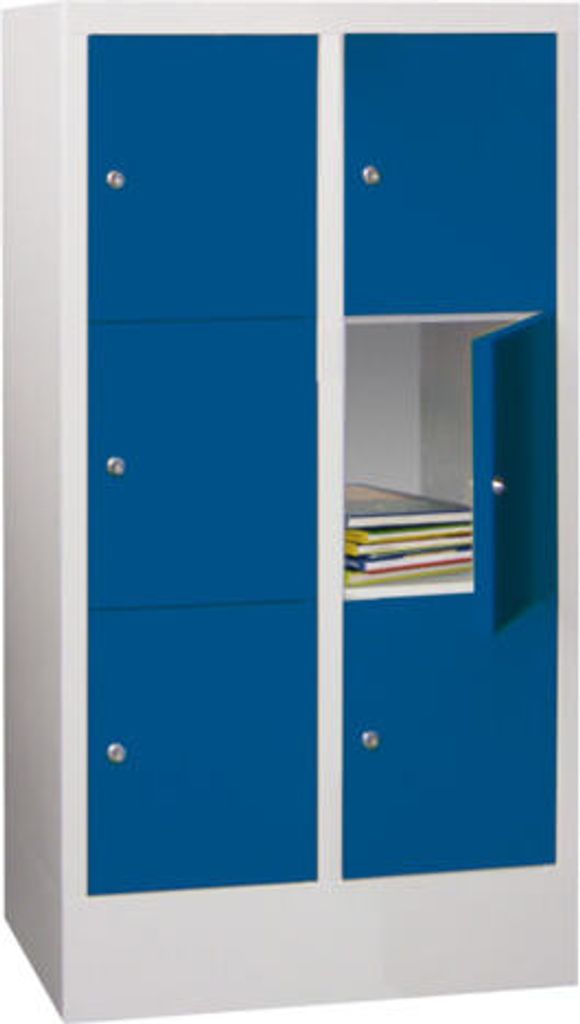 Schließfachschrank - 6 Fächer a 300 mm - 1.187x600x500 mm (HxBxT) - Sockel - Zylinderschloss - rubinrot/zinkgelb