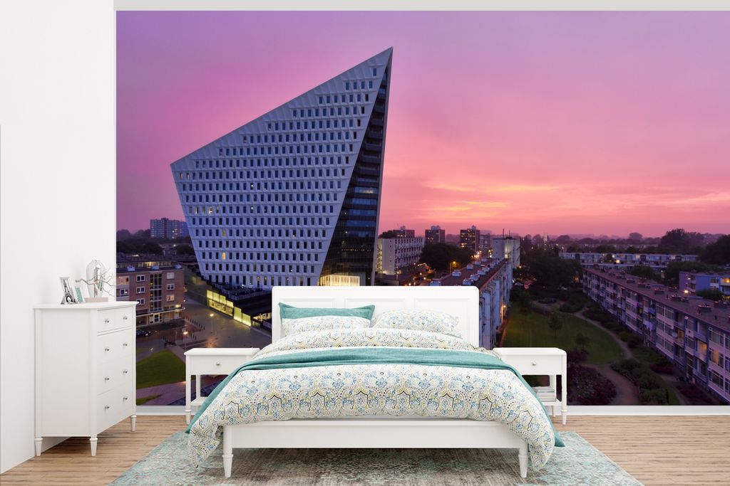 MuchoWow Fototapete für Wohnzimmer oder Schlafzimmer Wandtapete Vinyl Motivtapete Den Haag - Skyline - 405x260 cm - Die Küche