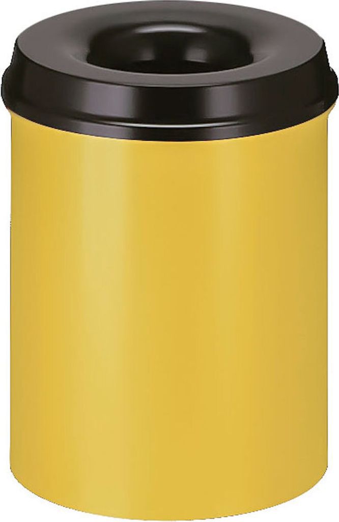 Selbstlöschender Papierkorb & Abfallsammler aus Metall | 15 Liter, HxØ 36x26cm | Gelb, Kopfteil Schwarz